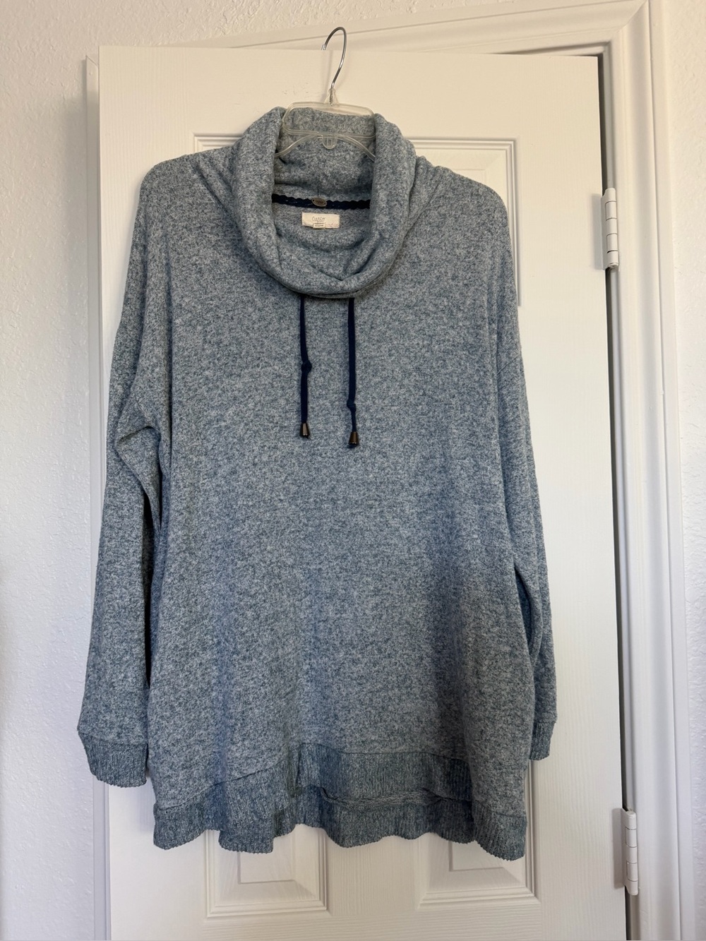 Cozy Cowl Neck Pullover Sweater - Light Teal